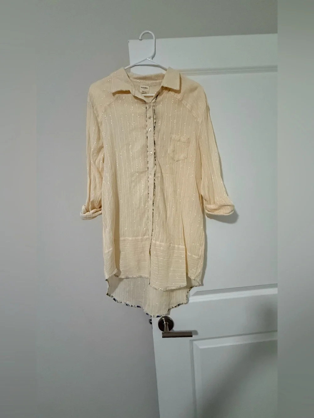 Free People Cream Metallic-Thread Midi Shirt Dress